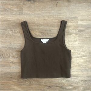 H&M Brown Sleeveless Fitted Crop Tank Top